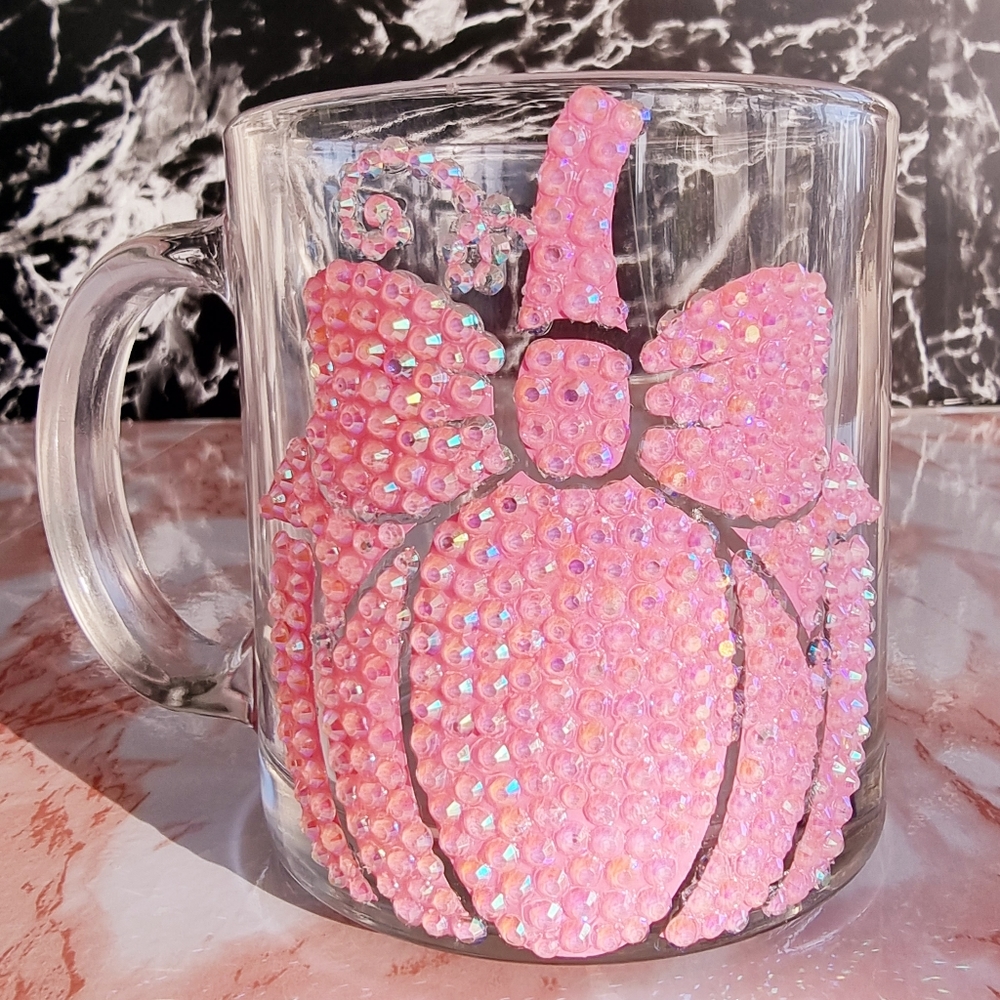Pink Pumpkin Rhinestone Mug